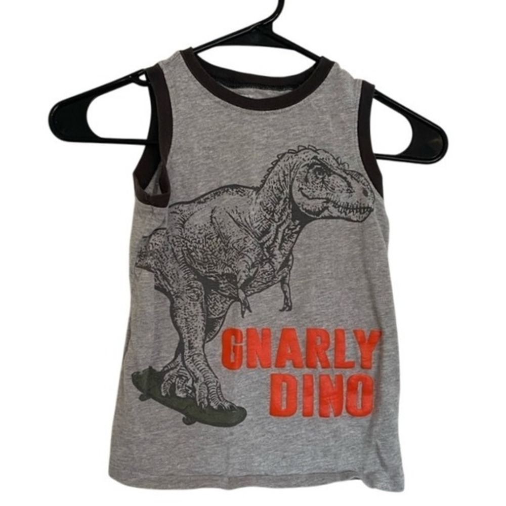 Boys Gray Gnarly Dino Tank Top Dinosaur Graphic Sleeveless Shirt‎ SZ 6